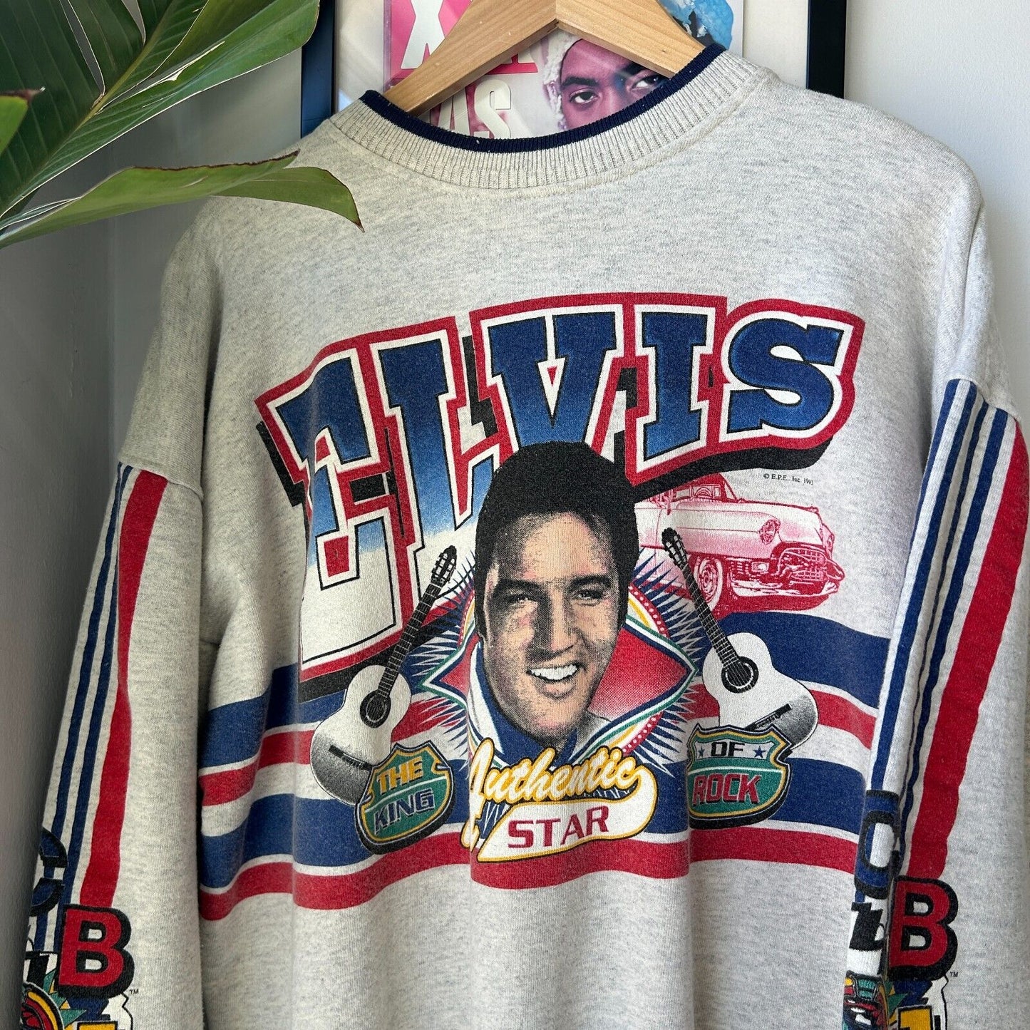 VINTAGE 90s | ELVIS PRESLEY King Of Rock Crewneck Sweater sz XL Adult