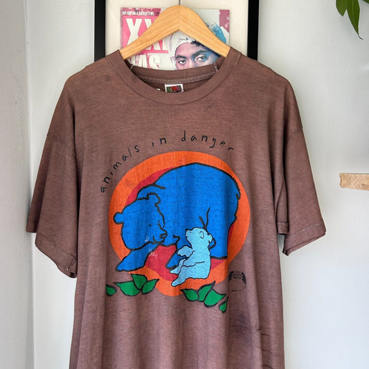 VINTAGE 90s | Animals In Danger The Body Shop Over Dyed Brown T-Shirt sz XL