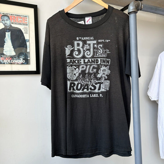 VINTAGE 90s | BJs Pig Roast Faded Paper Thin T-Shirt sz XL
