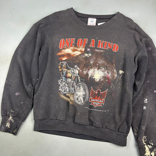 VINTAGE 90s | One Of A Kind American BIKER 3D Emblem Crewneck Sweater sz L Adult