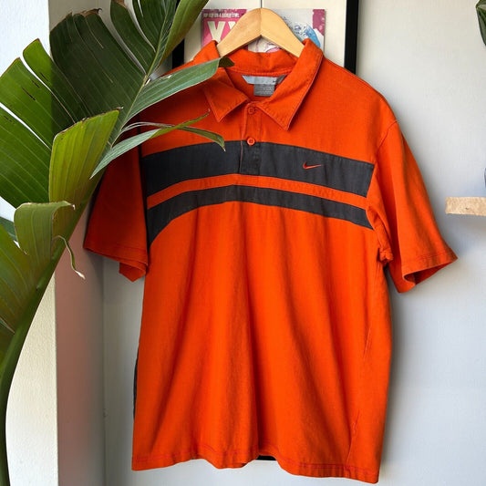VINTAGE | NIKE Mini Swoosh Tech Orange Polo Shirt sz L Adult