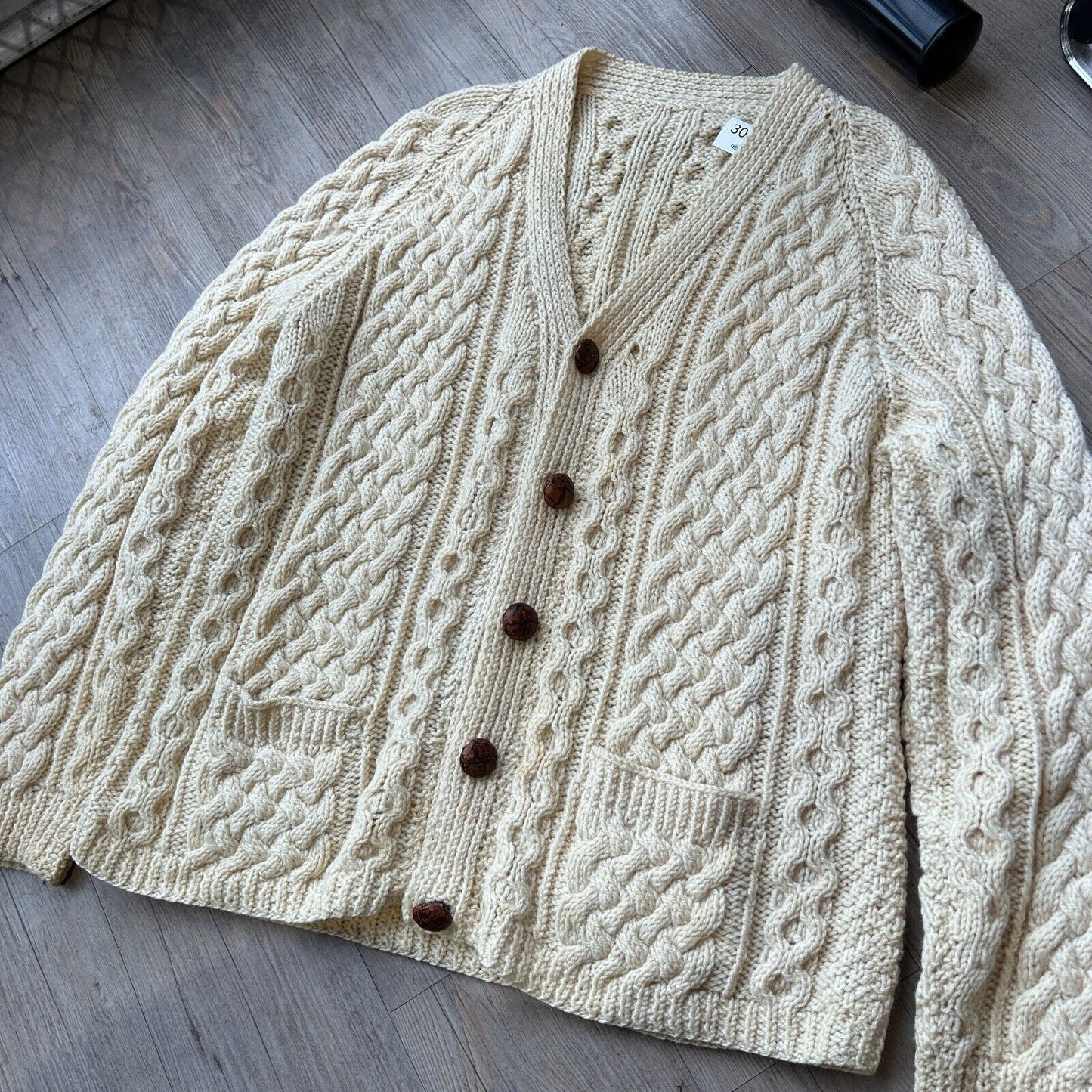 VINTAGE | Handmade Cream Cardigan Cable Knit Sweater sz L