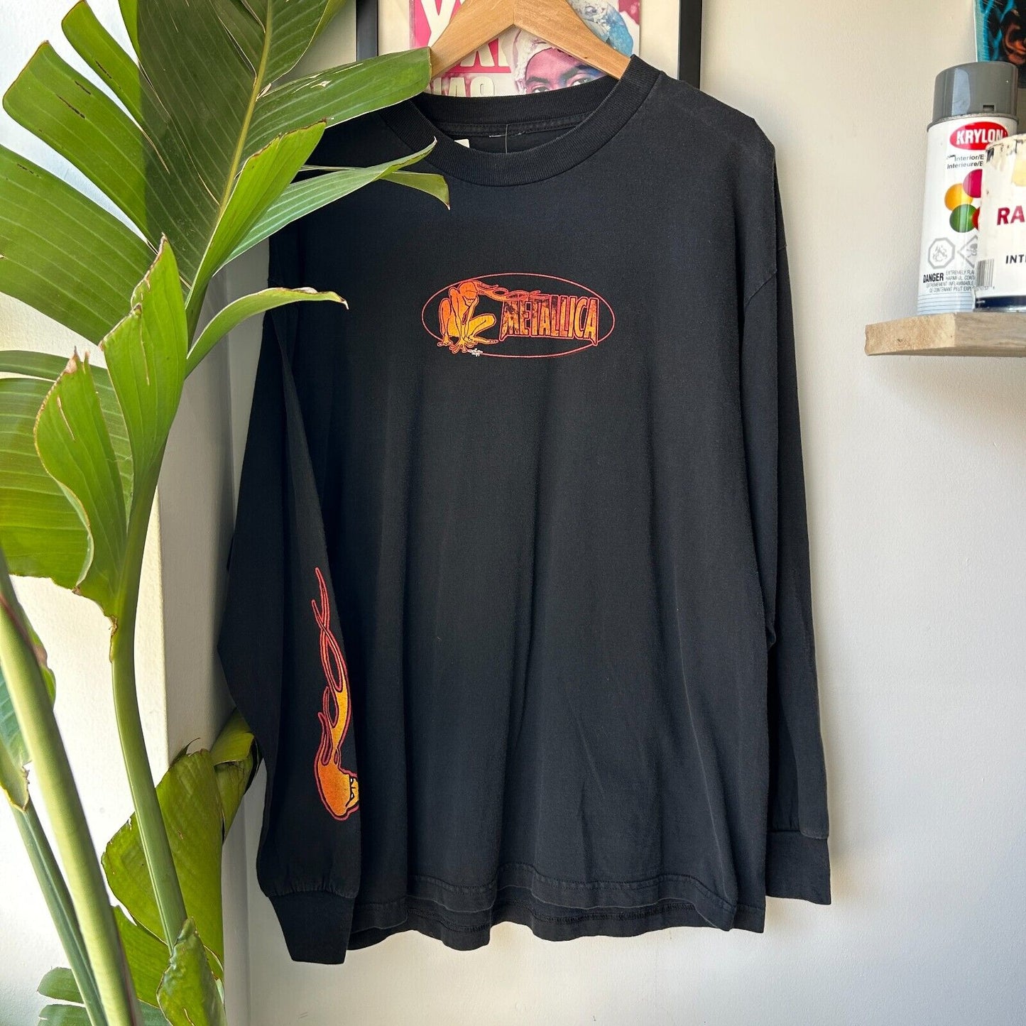 VINTAGE 90s | Metallica Squindo Flame Art Band Long Sleeve T-Shirt sz L