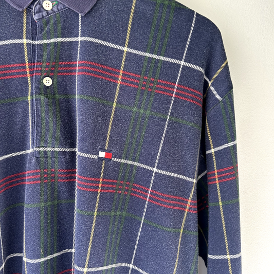 VINTAGE 1990s Tommy Hilfiger Plaid Polo Long Sleeve Shirt sz S Adult