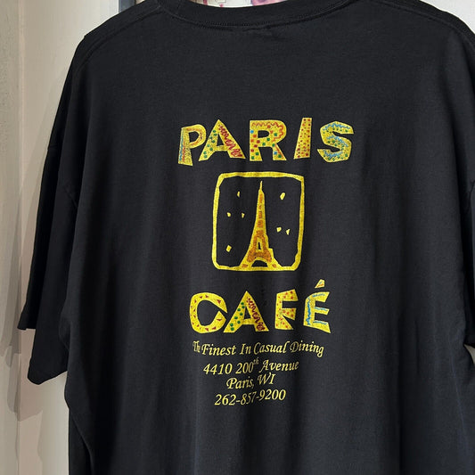 VINTAGE 90s | Paris Cafe Faded Black T-Shirt sz L