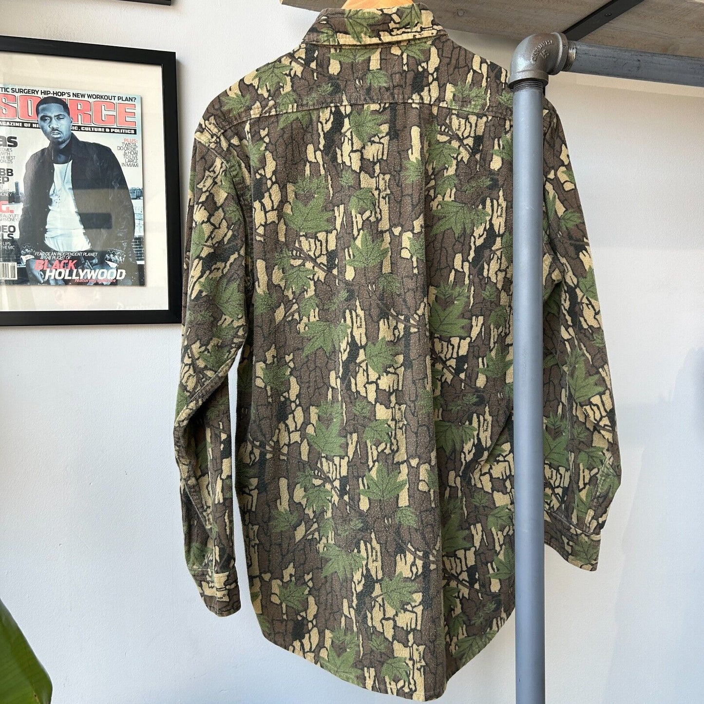 VINTAGE 90s | Deerskin Tree Bark Camo Button Down Chamois Cloth Shirt sz M