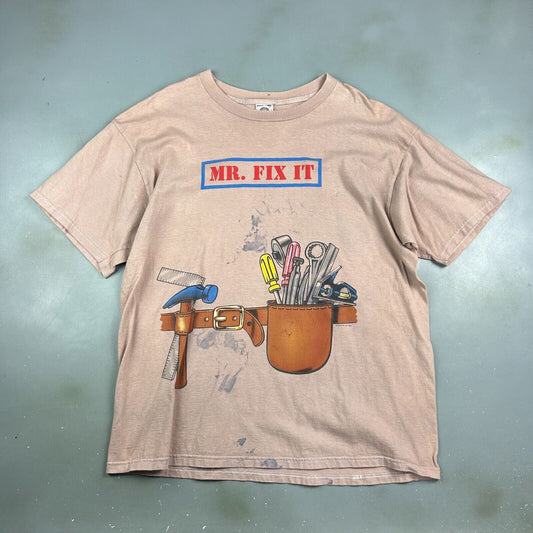 VINTAGE 1998 | Mr. Fix It Tool Bet Brown Over-dyed T-Shirt sz XL Adult