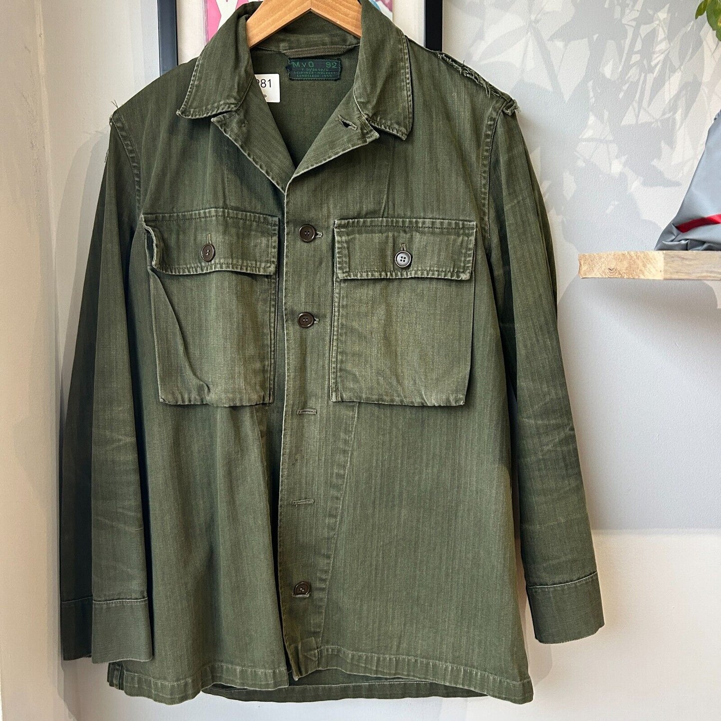 VINTAGE 60s | Dutch Military HBT Button Down Shirt Combat Jacket sz M