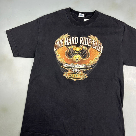 VINTAGE Harley Davidson Cafe Las Vegas Black Biker T-Shirt sz Medium Adult