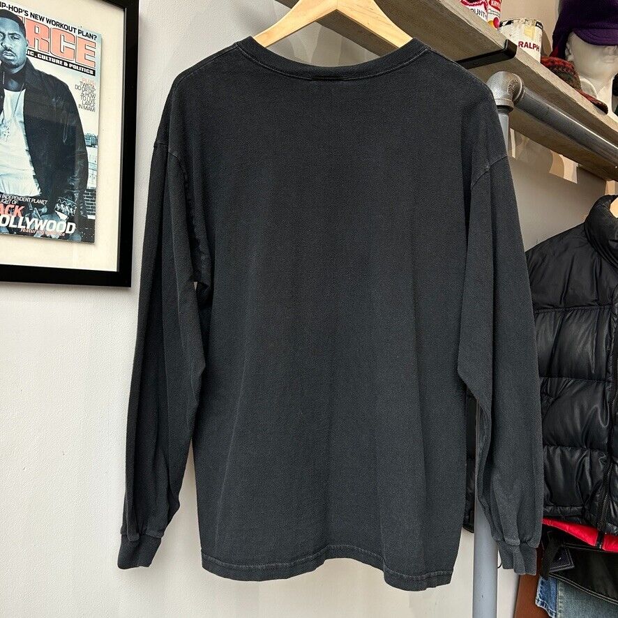 VINTAGE 90s | Blank Faded Black Long Sleeve T-Shirt sz M