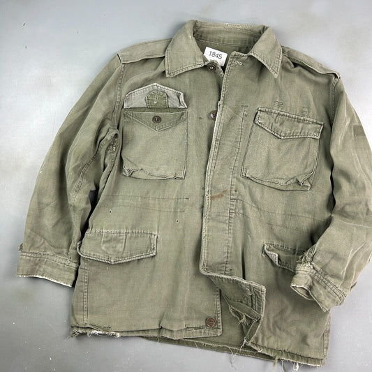 VINTAGE | Military Army Faded Green Fatigue Button Down Shirt Jacket sz L Adult