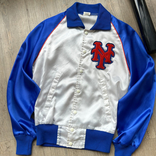 VINTAGE 80s | NY Mets Button Snap Baseball Jacket sz M