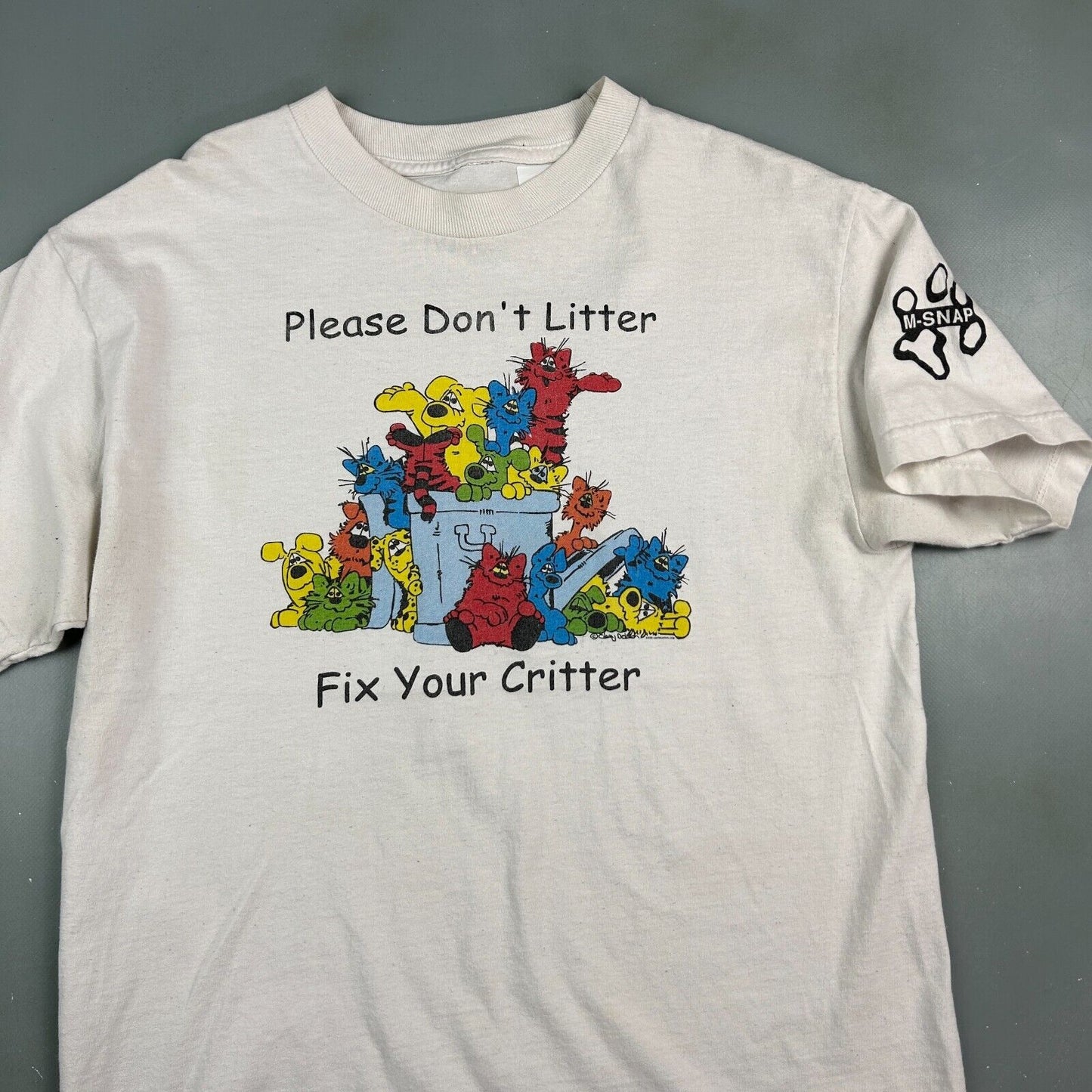 VINTAGE | Please Dont Litter Fix Your Critter White T-Shirt sz M Adult