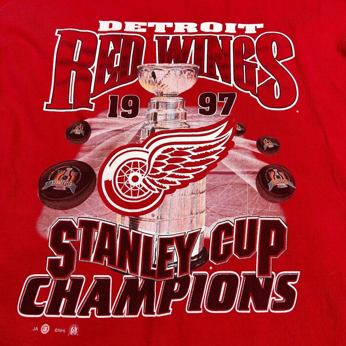 VINTAGE 90s | NHL Detroit Red Wings 97' Champions Hockey T-Shirt sz XL Men Adult
