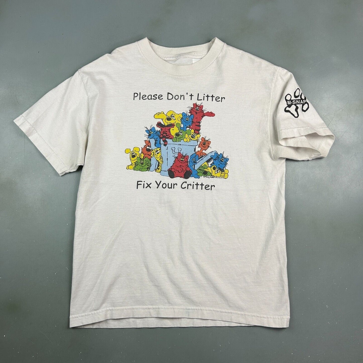 VINTAGE | Please Dont Litter Fix Your Critter White T-Shirt sz M Adult