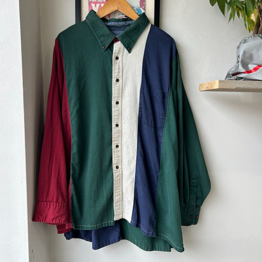 VINTAGE 90s | Vertical Color Block Button Down Shirt sz XXL