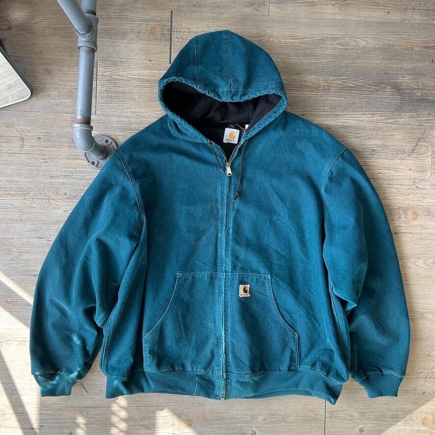 VINTAGE | Carhartt Teal Thermal Lined Hooded Jacket sz 3XL