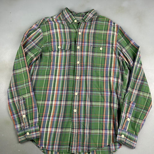 VINTAGE Ralph Lauren Polo Green Striped Button Up Shirt sz Large Adult