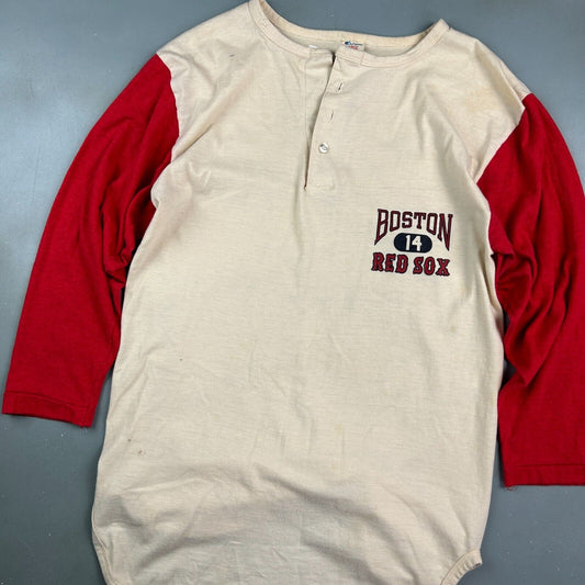 VINTAGE 80s | Boston Red Sox Henley 3/4 Sleeve T-Shirt sz M Adult