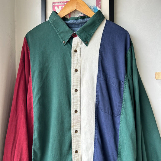 VINTAGE 90s | Vertical Color Block Button Down Shirt sz XXL