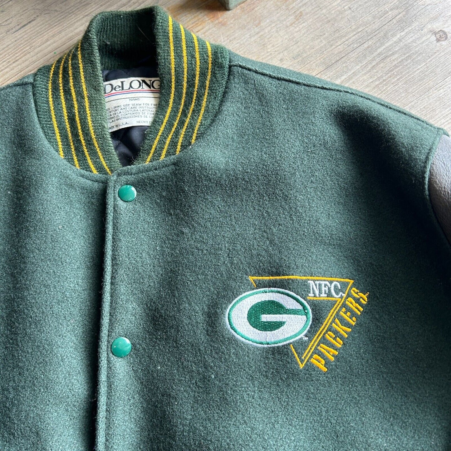 VINTAGE 90s | Green Bay Packers DeLong Varsity Football Jacket sz L Adult