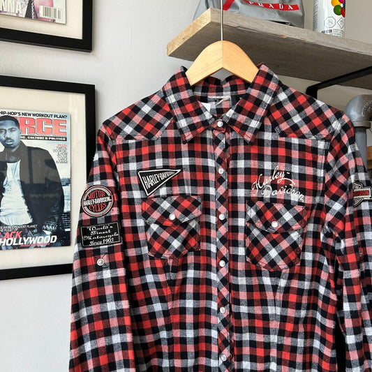 VINTAGE | Harley Davidson Chain-Stitched Plaid Button Down Shirt sz S/M