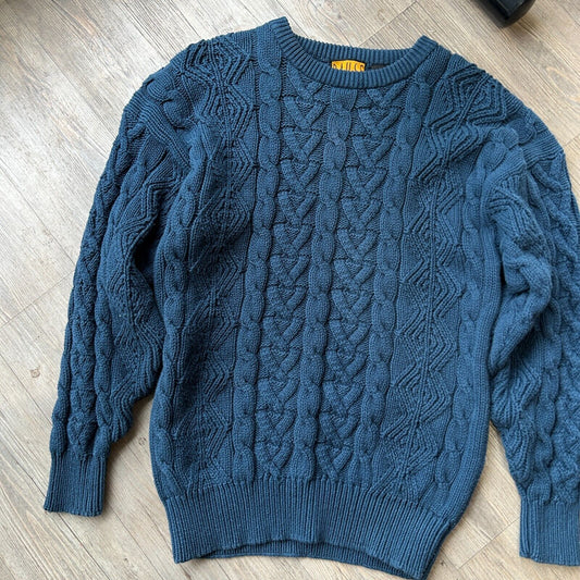 VINTAGE | Pause Blue Cable Knit Crew Sweater sz S-M