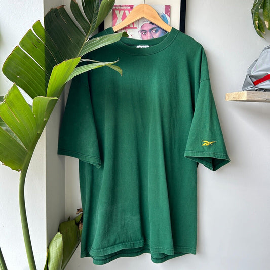 VINTAGE 90s | Reebok Logo Blank Faded Green T-Shirt sz XXL