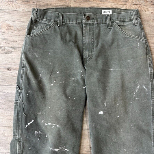 VINTAGE | Dickies Faded Paint Splatter Sage Workwear Pants sz W34 L30