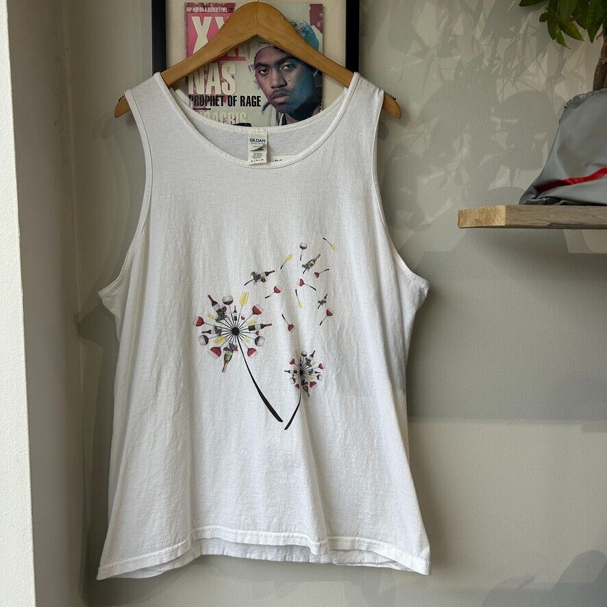 VINTAGE | Wine Glass Dandelions Tank T-Shirt sz L