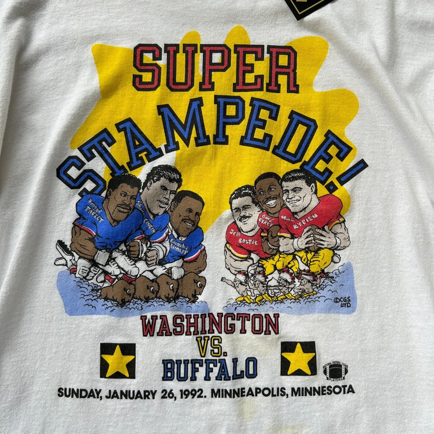 VINTAGE 1992 | Super Stampede Football White T-Shirt sz M Adult