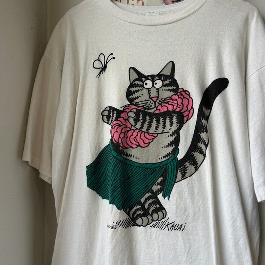 VINTAGE 70s 80s | Dancing Cat Crazy Shirt Hawaii T-Shirt sz XL