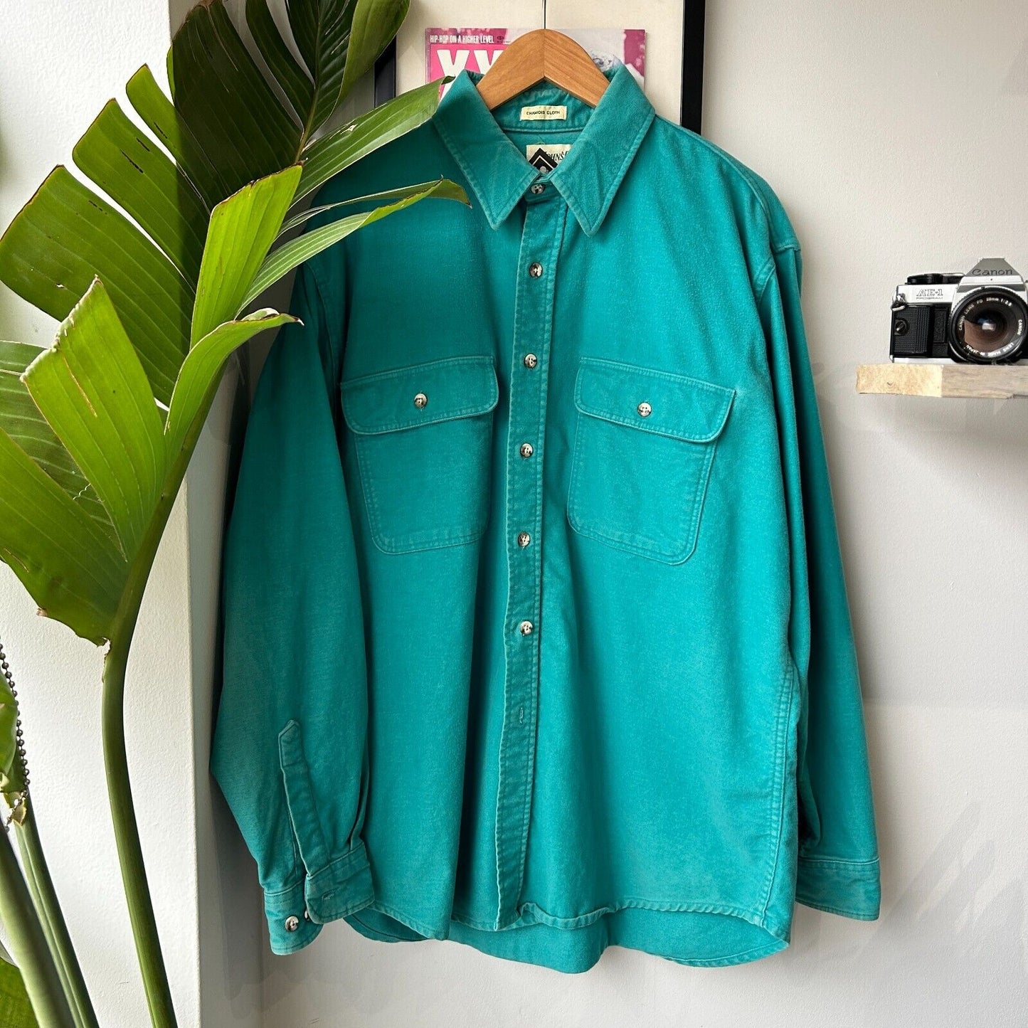 VINTAGE 90s | St Johns Bay Teal Chamois Cloth Button Down Shirt sz XL Tall Adult