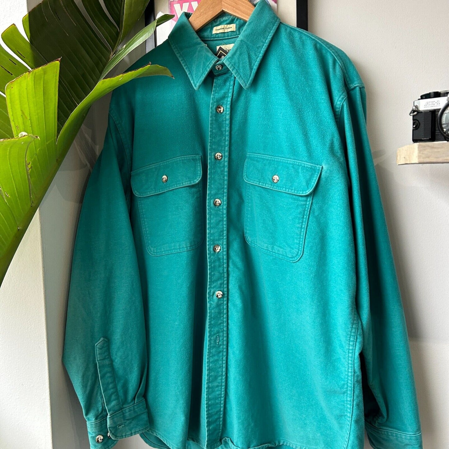 VINTAGE 90s | St Johns Bay Teal Chamois Cloth Button Down Shirt sz XL Tall Adult