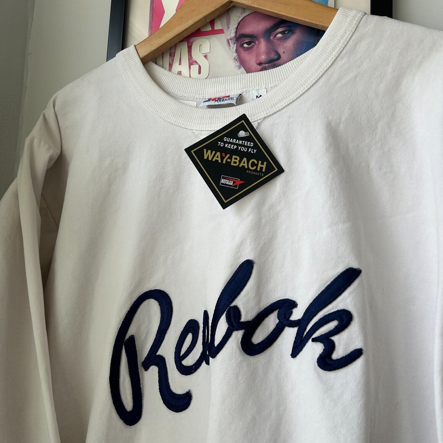 VINTAGE 80s | REEBOK Embroidered Logo White Cotton Canvas Sweater sz M-L Adult