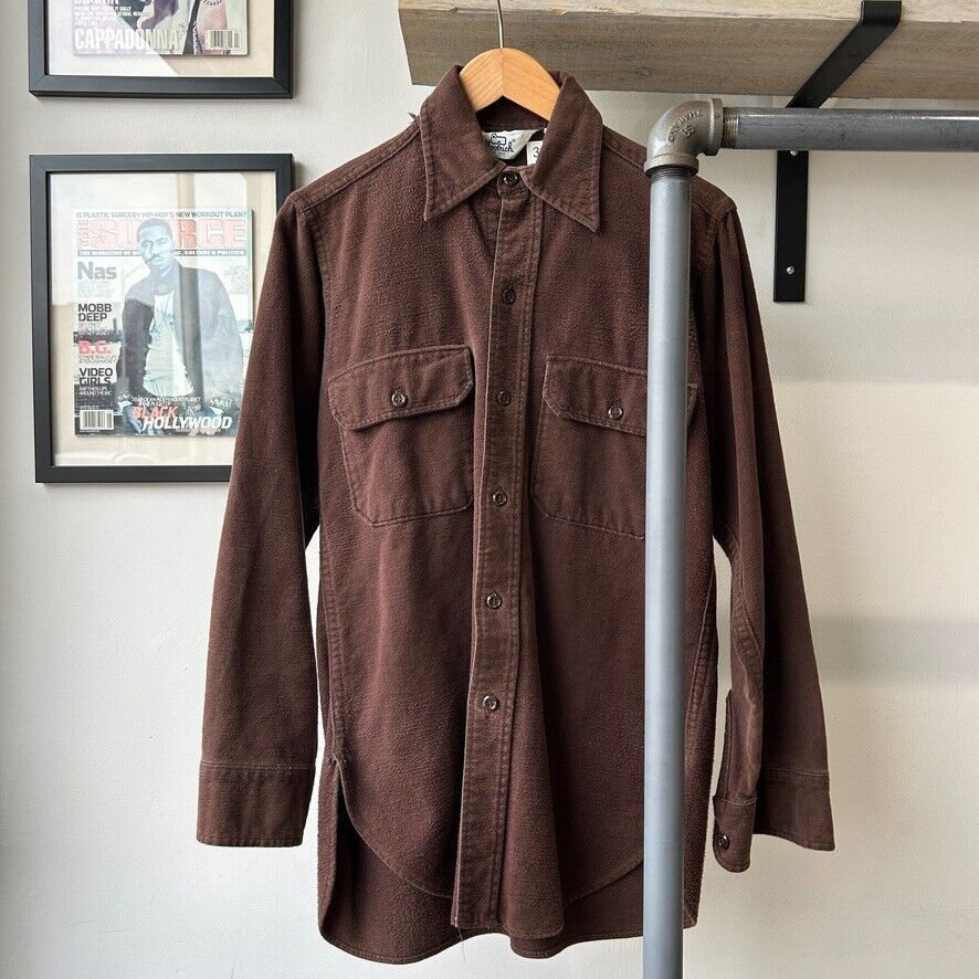 VINTAGE 90s | Woolrich Chamois Cloth Brown Button Down Shirt sz S