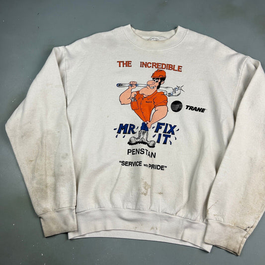 VINTAGE 90s The Incredible Mr Fix It Distressed Crewneck Sweater sz Medium Adult