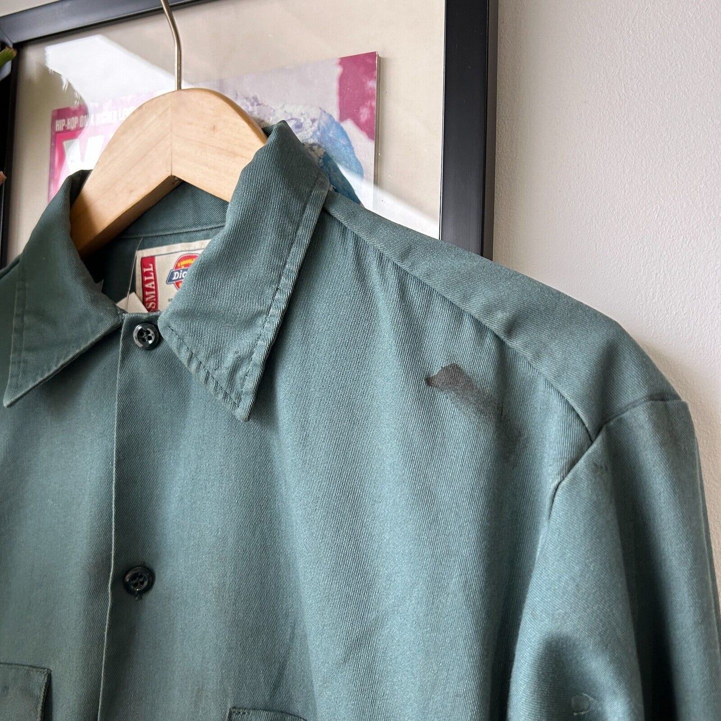 VINTAGE | Dickies Legend Green Distressed Button Down Shirt sz S Adult