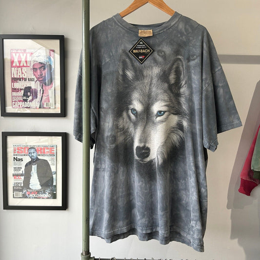 VINTAGE | Big WOLF Head Tye Dye The Mountain T-Shirt sz XXL Adult