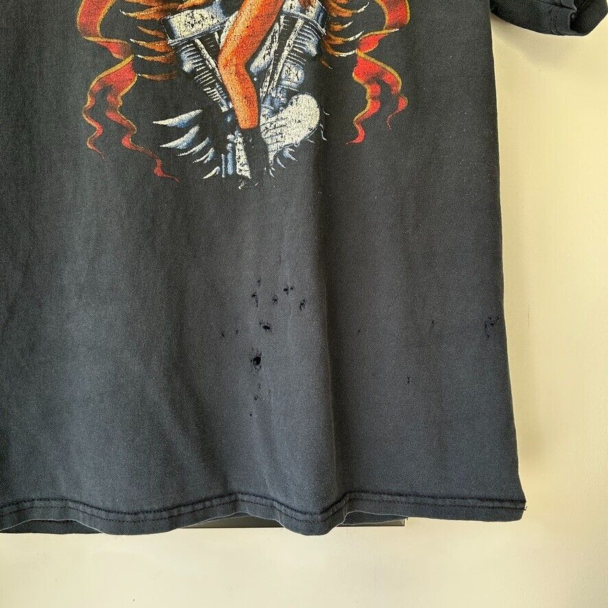 VINTAGE | Too Hot Pin Up Girl Thrashed Faded Biker T-Shirt sz S-M