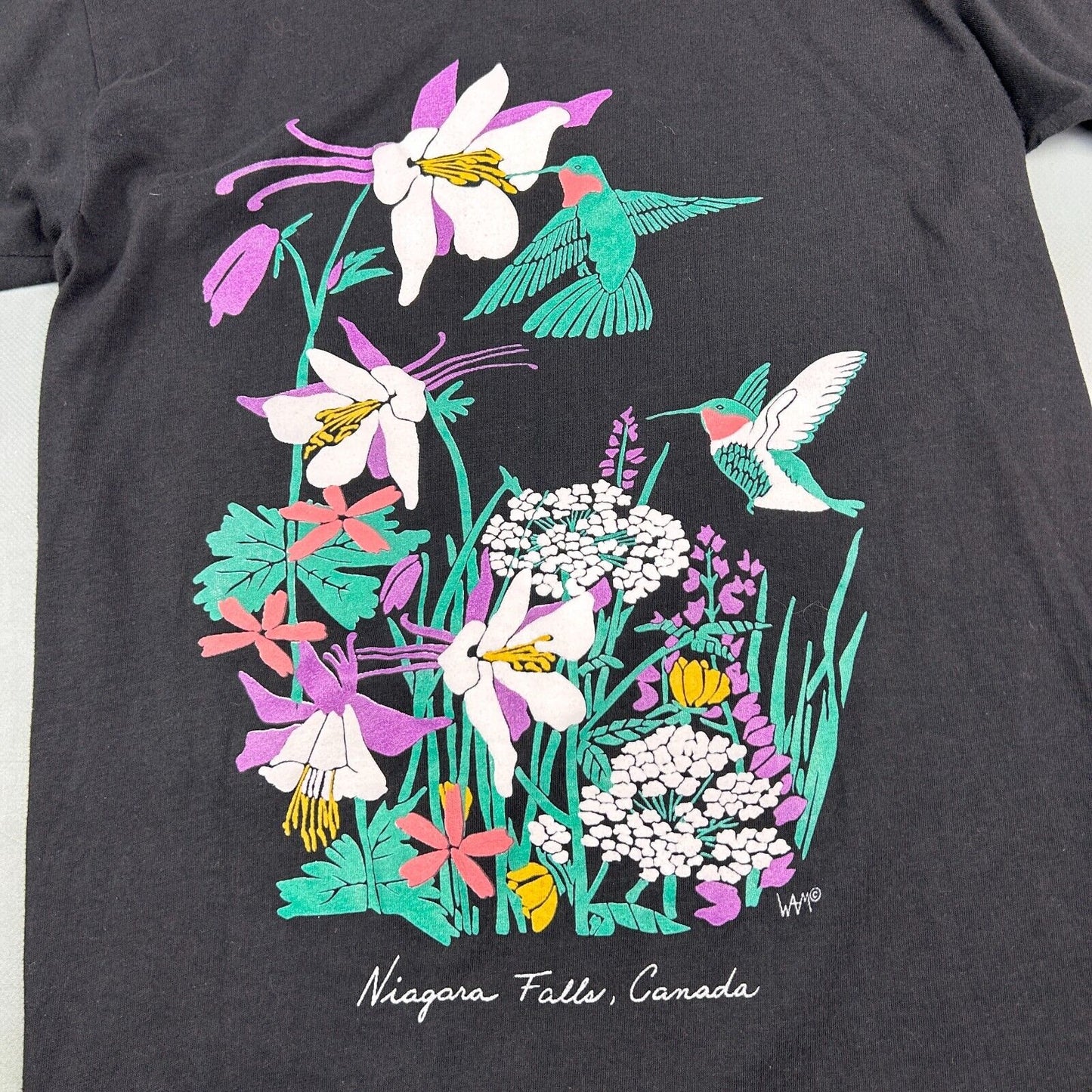 VINTAGE 90s | Niagara Falls Canada Flower Illustration T-Shirt sz S Adult