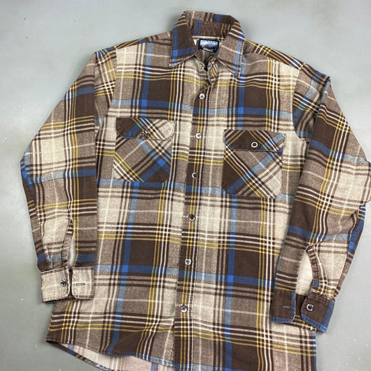 VINTAGE 90s Fieldmaster Brown Plaid Flannel Button Up Shirt sz Medium Adult