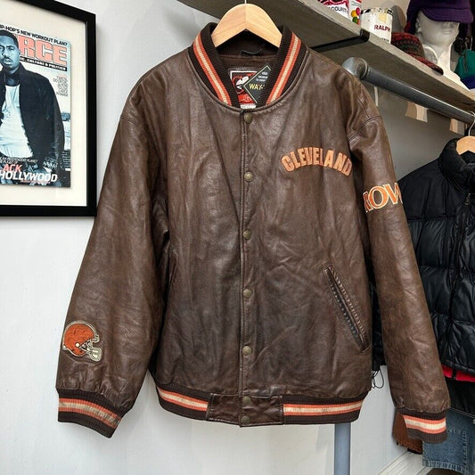 VINTAGE 90s | Cleveland Browns Football Leather Bomber Jacket sz XL