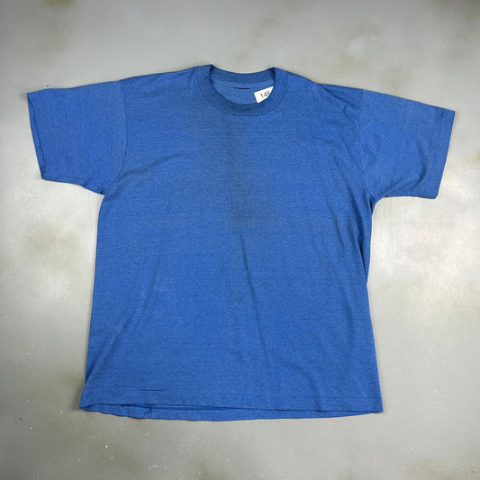 VINTAGE 90s Blank Blue Single Stitch T-Shirt sz Large Adult