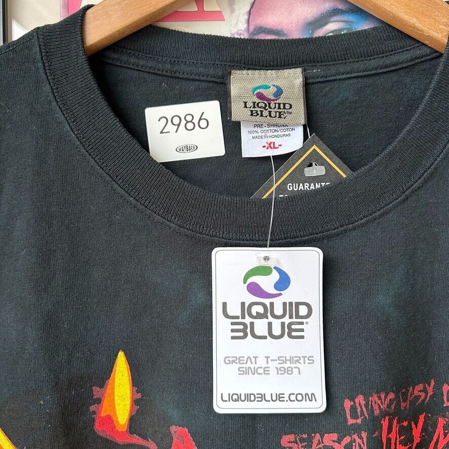 VINTAGE | ACDC Tye Dye Lyrics Liquid Blue Band T-Shirt NWT sz XL