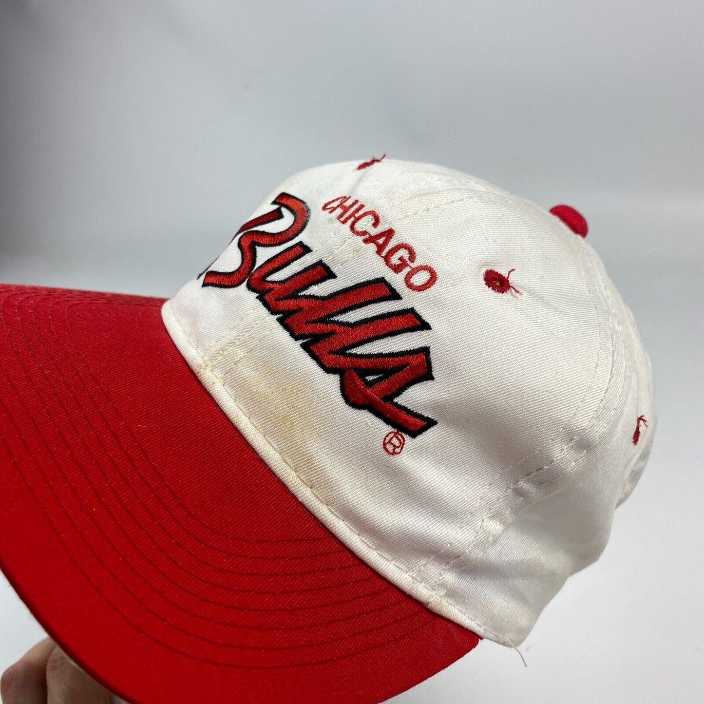 VINTAGE 90s Chicago Bulls Script Sports Specialties Twill Snapback Hat sz OS