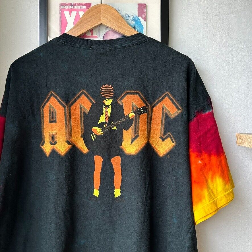 VINTAGE | ACDC Tye Dye Lyrics Liquid Blue Band T-Shirt NWT sz XL