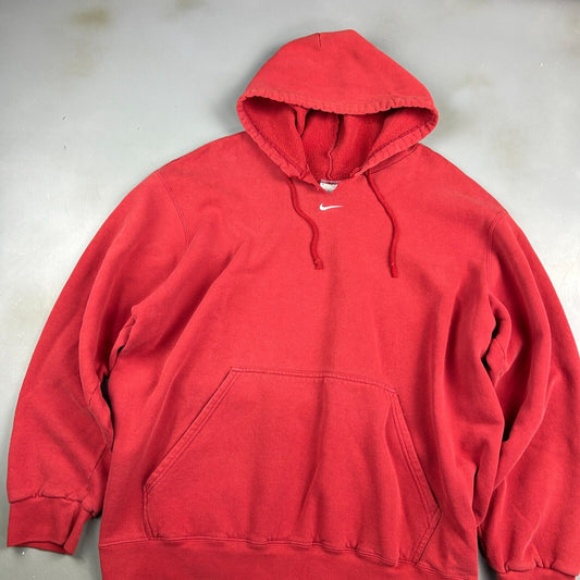 VINTAGE 90s | NIKE Mid Swoosh Faded Red Hoodie Sweater sz XL Adult