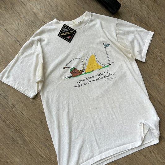 VINTAGE 90s | Golf Illustration White Quote T-Shirt sz L Adult