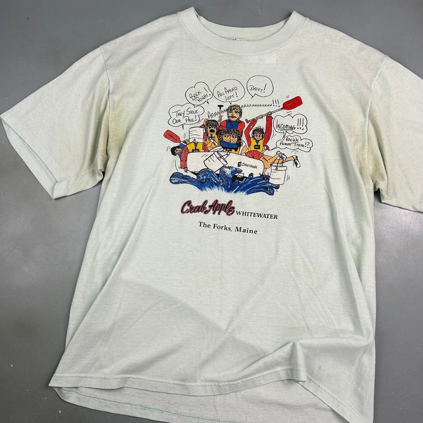 VINTAGE 80s | Crab Apple Whitewater Illustration Lite-Blue T-Shirt sz L Adult